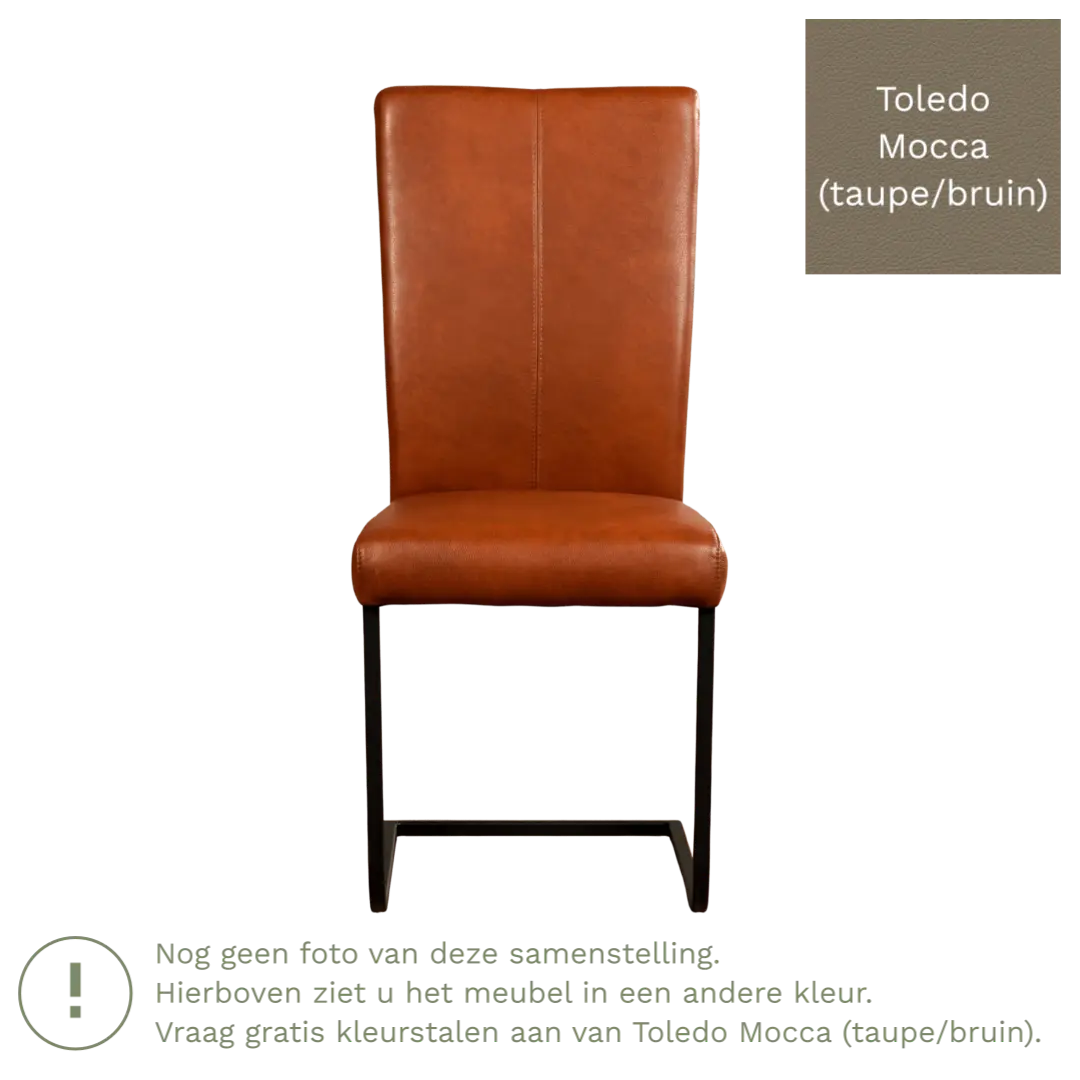 afbeelding van Leren eetkamerstoel Dare - Toledo Mocca (taupe/bruin) - Sledepoot staal vierkant RVS