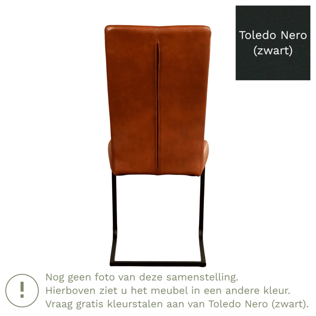 afbeelding van Leren eetkamerstoel Dare - Toledo Nero (zwart) - Sledepoot staal vierkant RVS
