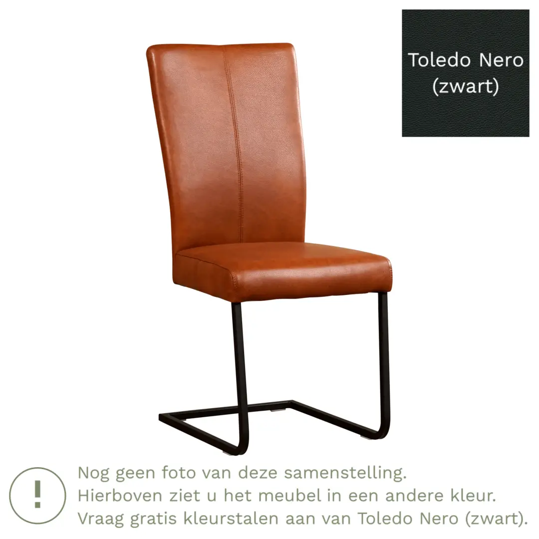 afbeelding van Leren eetkamerstoel Dare - Toledo Nero (zwart) - Sledepoot staal vierkant zwart