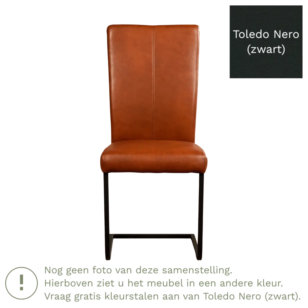 afbeelding van Leren eetkamerstoel Dare - Toledo Nero (zwart) - Sledepoot staal vierkant zwart
