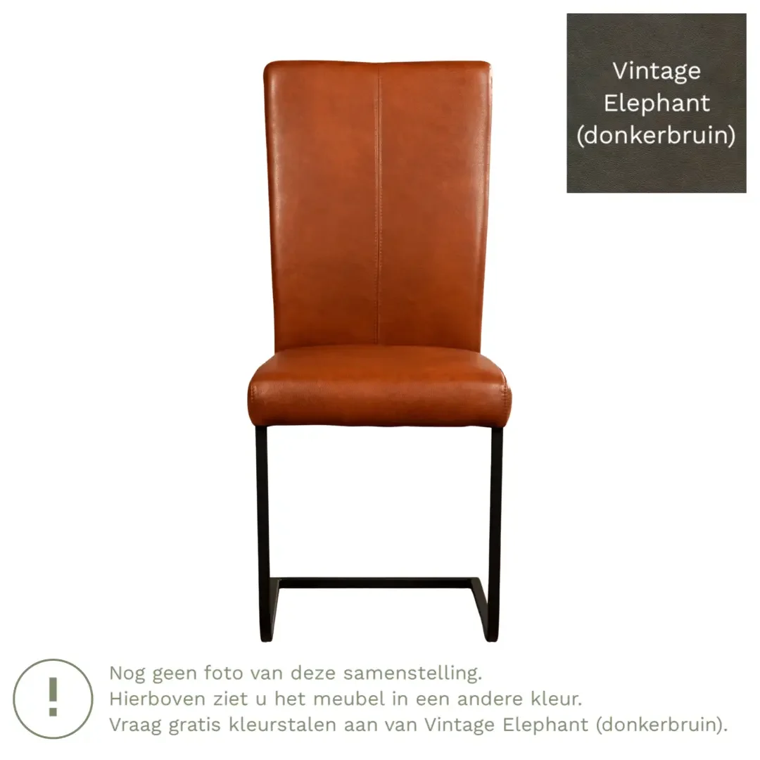 afbeelding van Leren eetkamerstoel Dare - Vintage Elephant (donkerbruin) - Sledepoot staal vierkant zwart