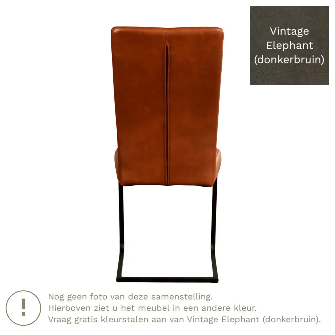 afbeelding van Leren eetkamerstoel Dare - Vintage Elephant (donkerbruin) - Sledepoot staal vierkant zwart