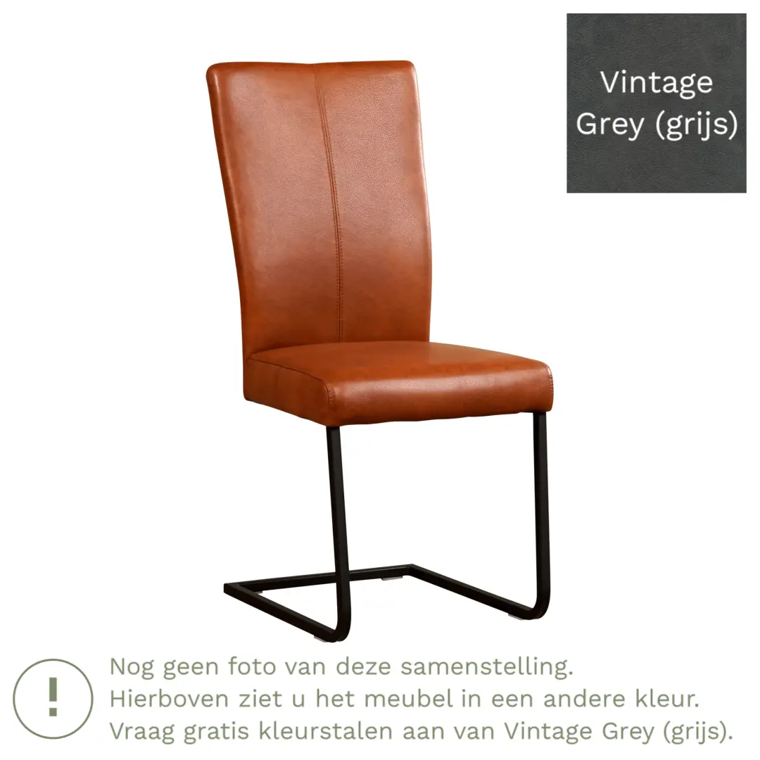 afbeelding van Leren eetkamerstoel Dare - Vintage Grey (grijs) - Sledepoot staal vierkant RVS