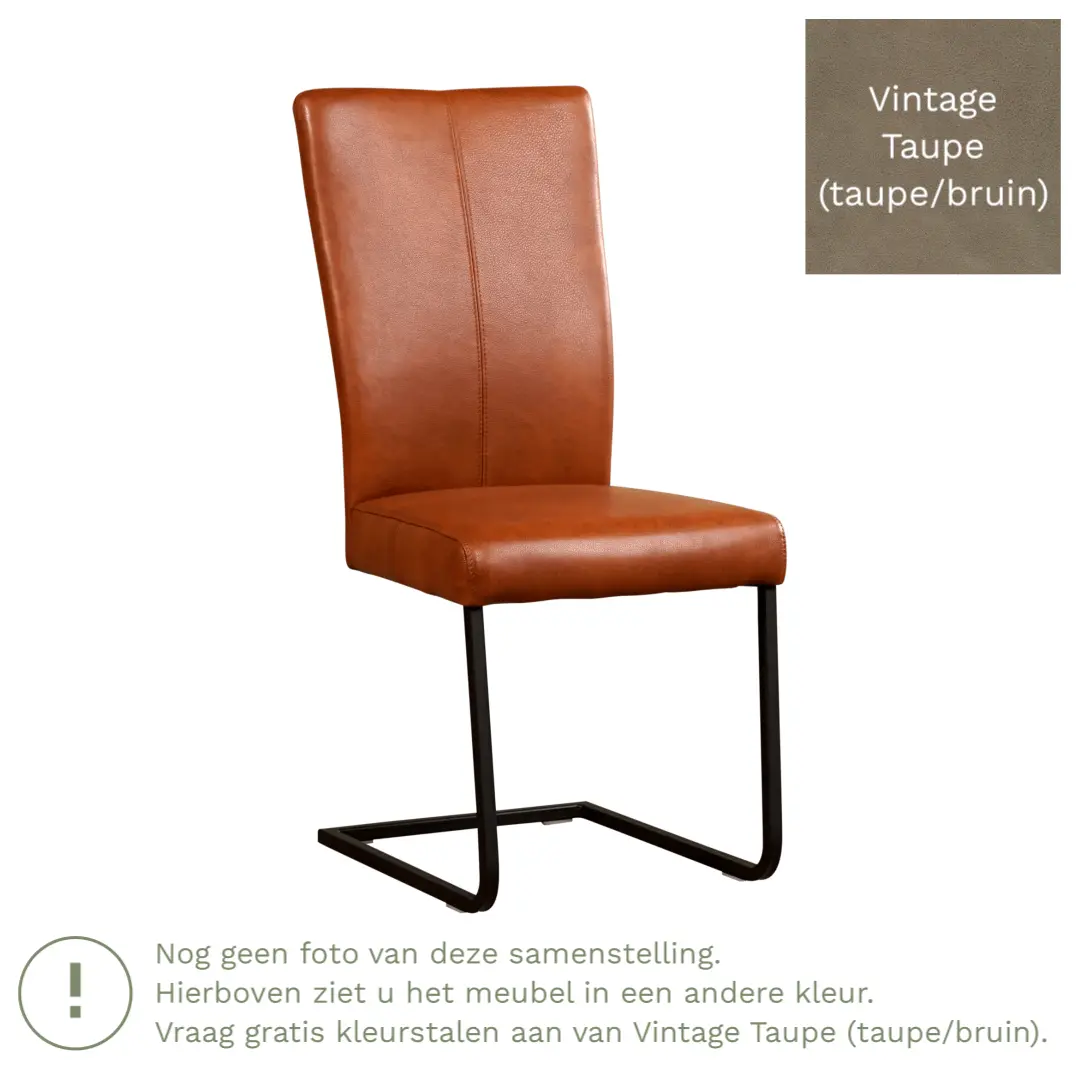 afbeelding van Leren eetkamerstoel Dare - Vintage Taupe (taupe/bruin) - Sledepoot staal vierkant RVS