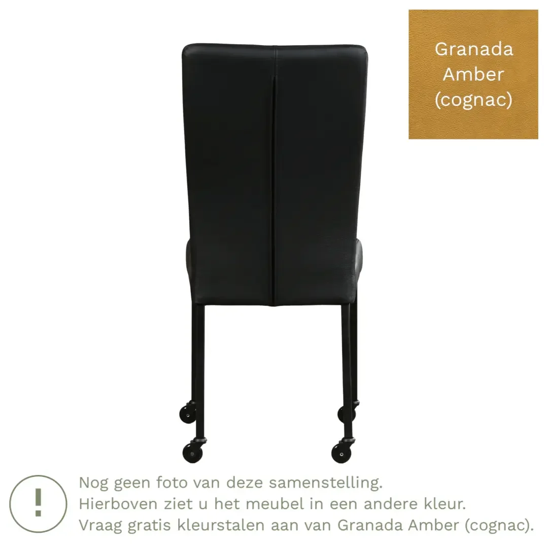 afbeelding van Leren eetkamerstoel Deal - Granada Amber (cognac) - Poten staal vierkant zwart