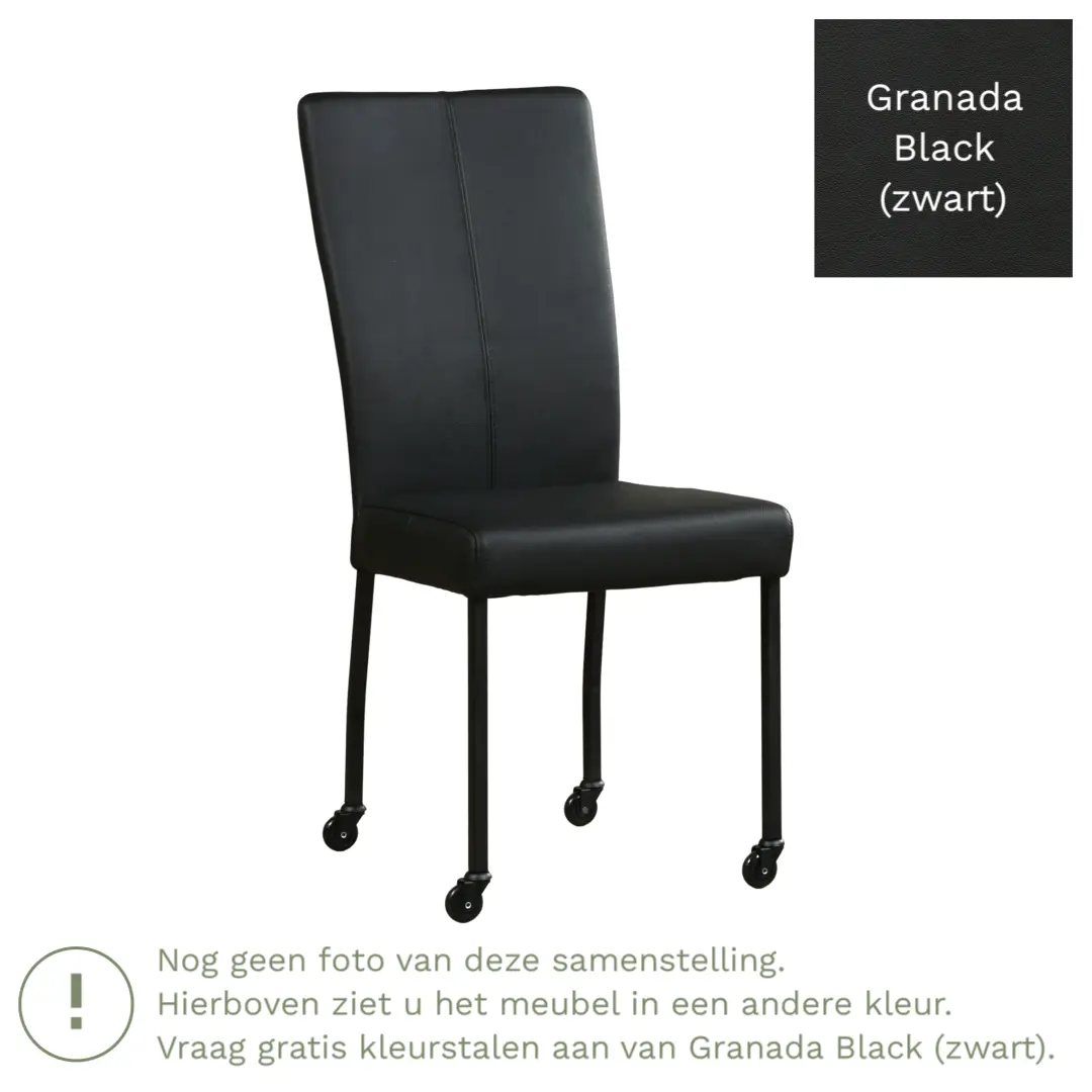 afbeelding van Leren eetkamerstoel Deal - Granada Black (zwart) - Poten staal vierkant RVS