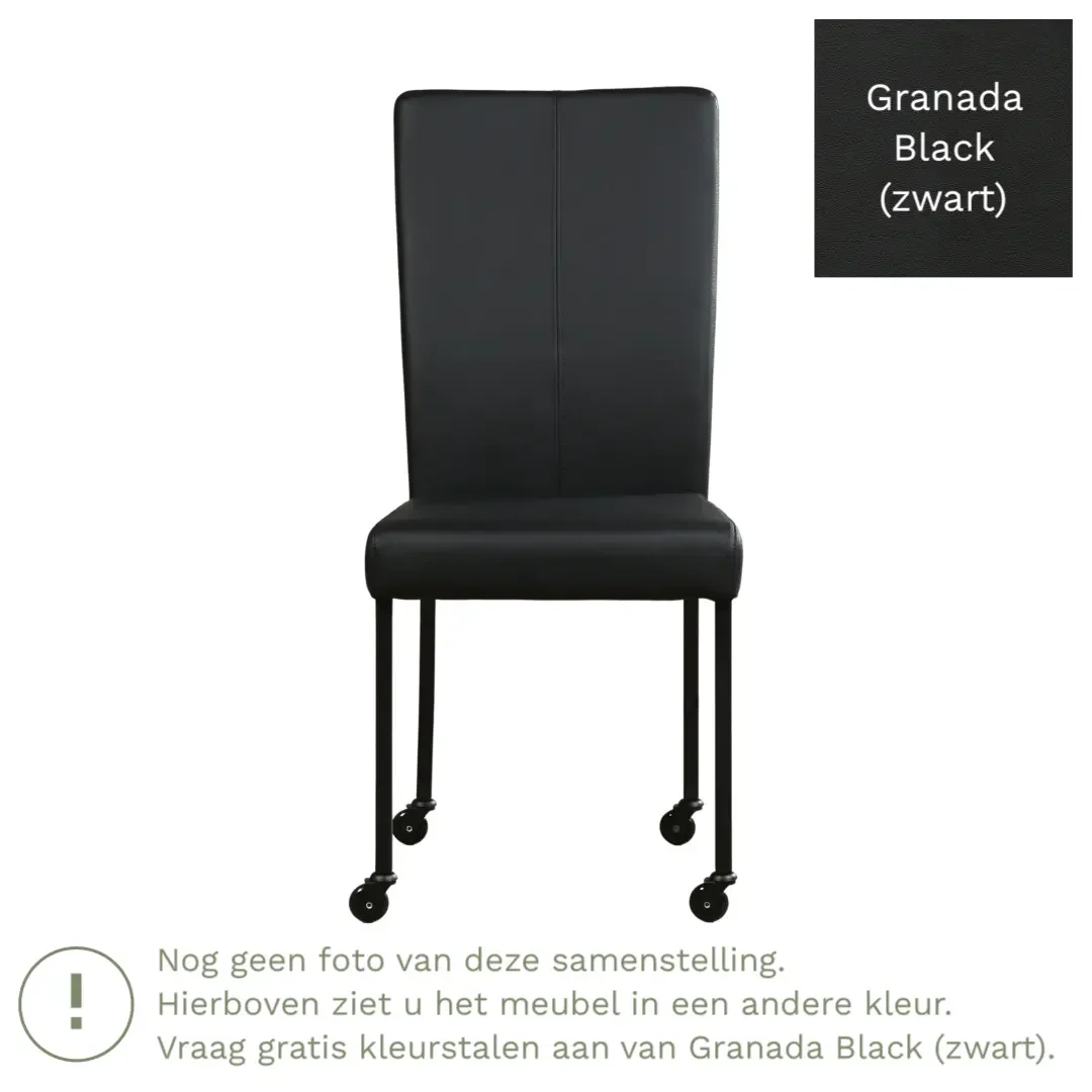afbeelding van Leren eetkamerstoel Deal - Granada Black (zwart) - Poten staal vierkant RVS