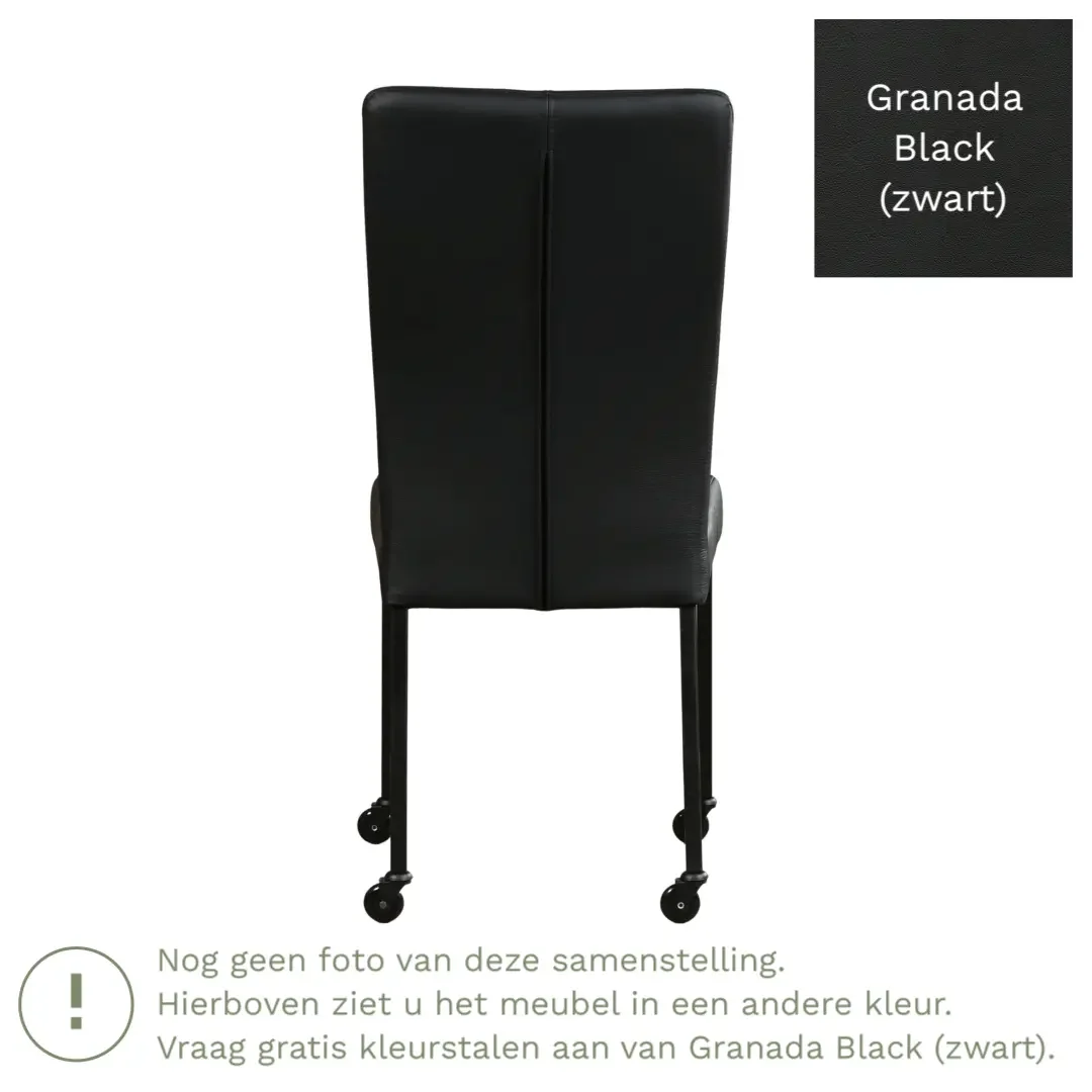 afbeelding van Leren eetkamerstoel Deal - Granada Black (zwart) - Poten staal vierkant RVS