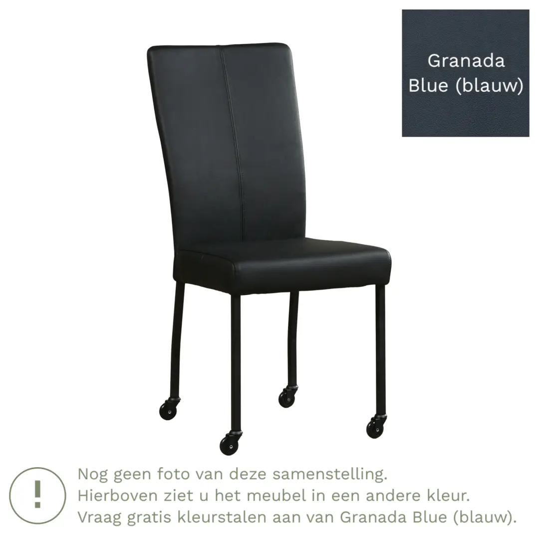 afbeelding van Leren eetkamerstoel Deal - Granada Blue (blauw) - Poten staal vierkant RVS