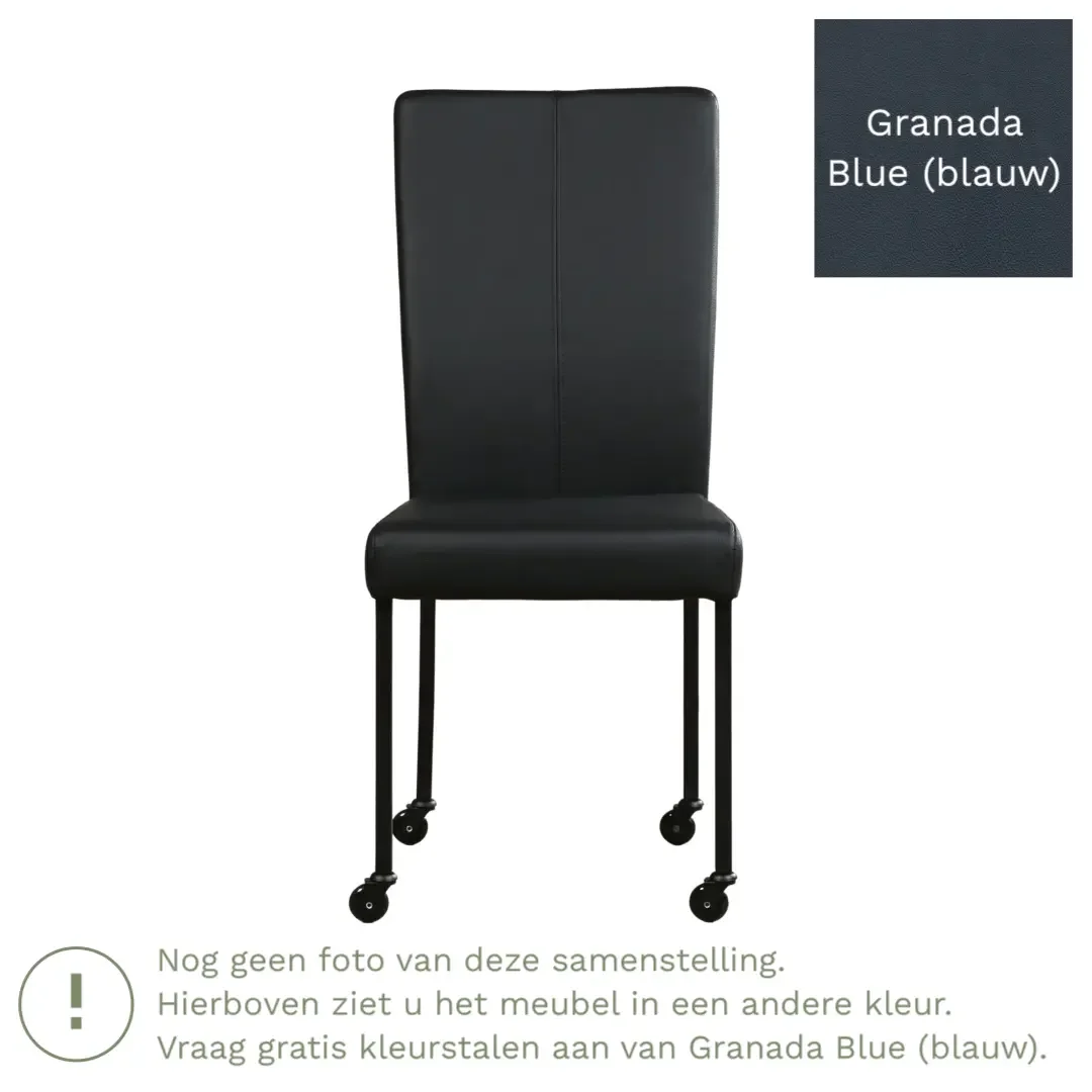 afbeelding van Leren eetkamerstoel Deal - Granada Blue (blauw) - Poten staal vierkant RVS