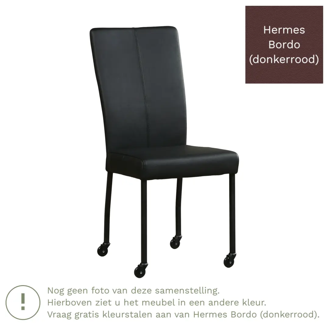 afbeelding van Leren eetkamerstoel Deal - Hermes Bordo (donkerrood) - Poten staal vierkant RVS