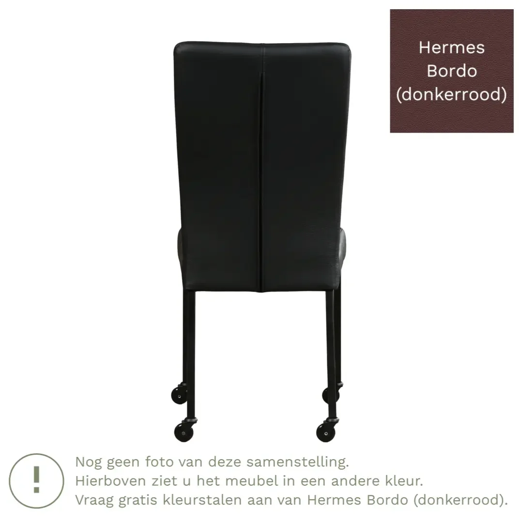 afbeelding van Leren eetkamerstoel Deal - Hermes Bordo (donkerrood) - Poten staal vierkant RVS