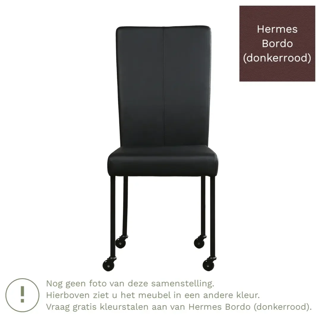 afbeelding van Leren eetkamerstoel Deal - Hermes Bordo (donkerrood) - Poten staal vierkant zwart