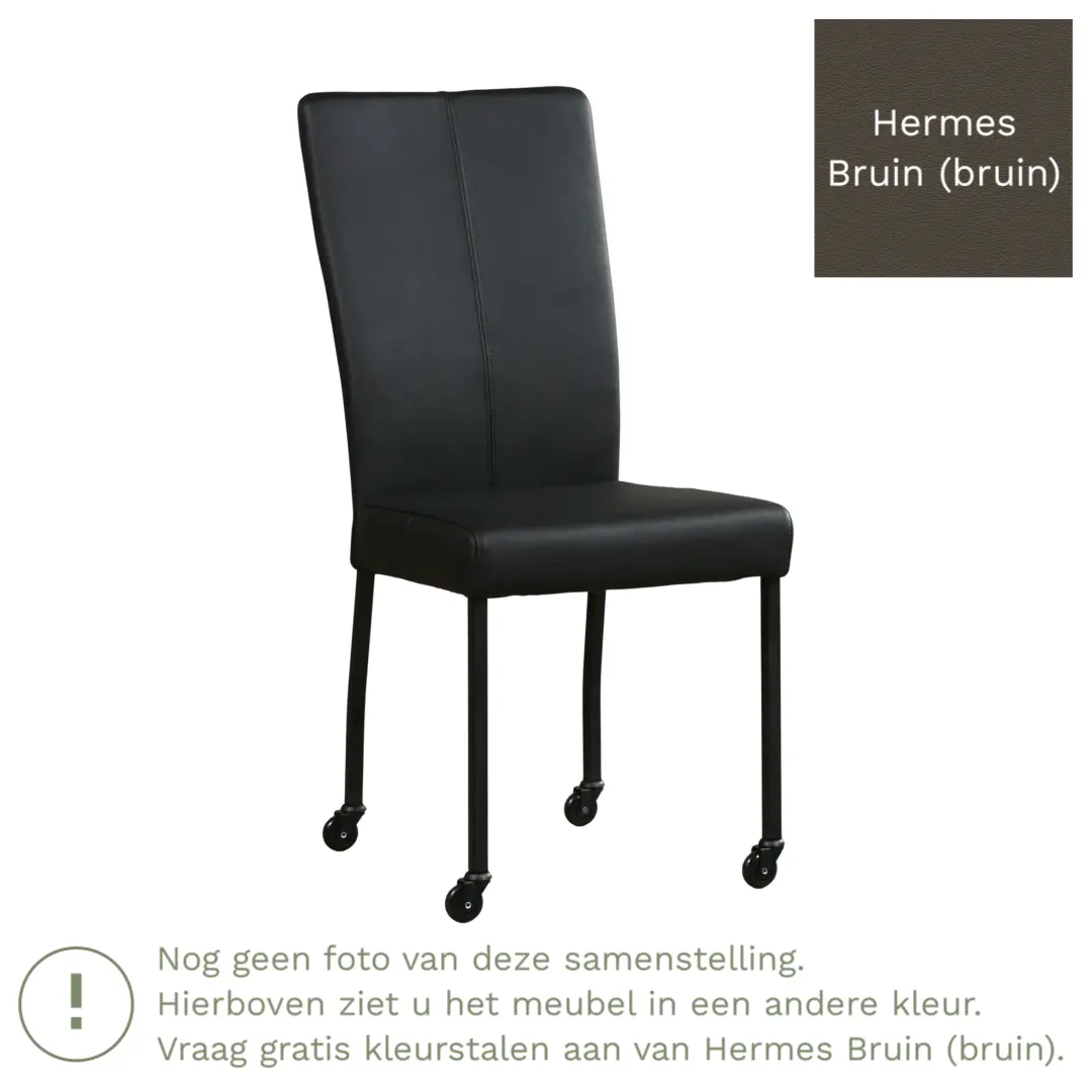 afbeelding van Leren eetkamerstoel Deal - Hermes Bruin (bruin) - Poten staal vierkant RVS