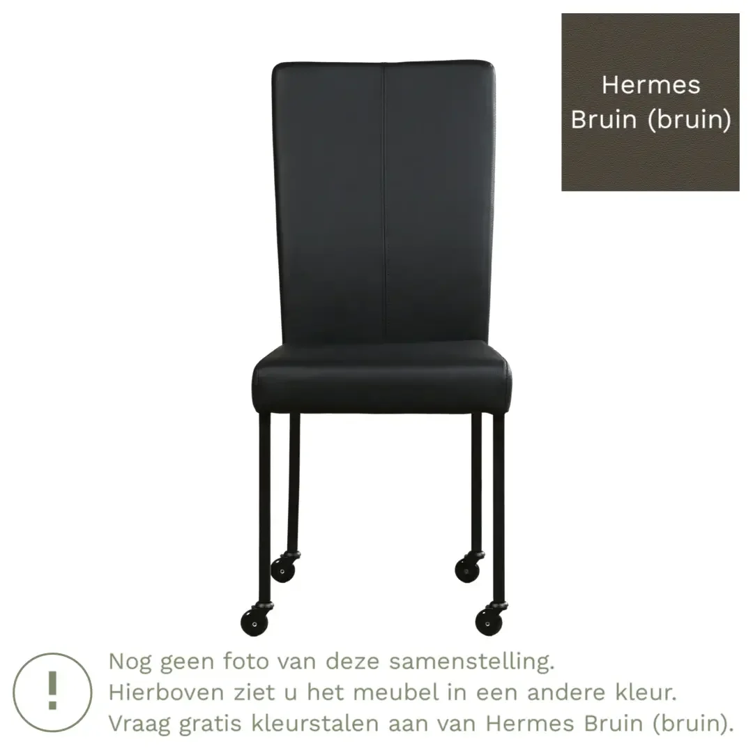 afbeelding van Leren eetkamerstoel Deal - Hermes Bruin (bruin) - Poten staal vierkant RVS