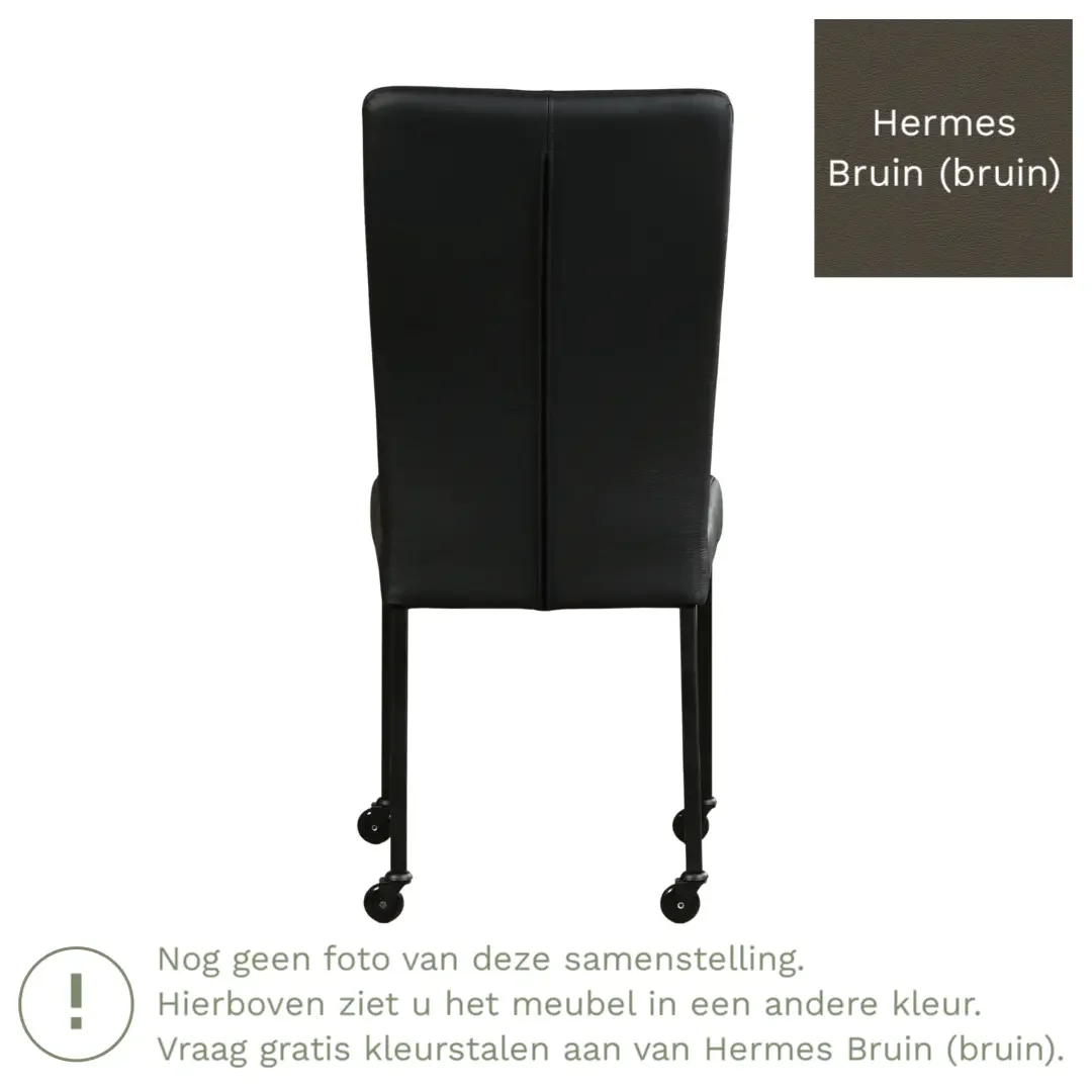 afbeelding van Leren eetkamerstoel Deal - Hermes Bruin (bruin) - Poten staal vierkant RVS