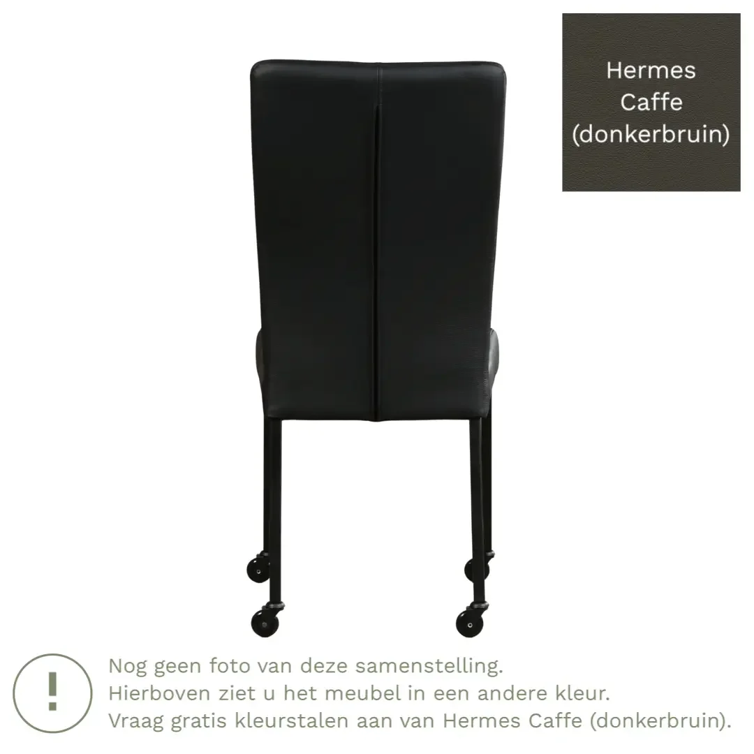 afbeelding van Leren eetkamerstoel Deal - Hermes Caffe (donkerbruin) - Poten staal vierkant zwart