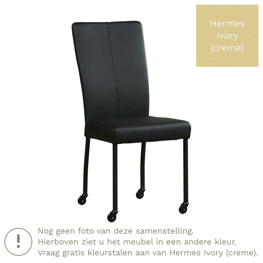 afbeelding van Leren eetkamerstoel Deal - Hermes Ivory (crème) - Poten staal vierkant RVS