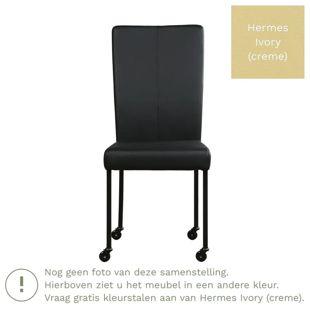 afbeelding van Leren eetkamerstoel Deal - Hermes Ivory (crème) - Poten staal vierkant RVS