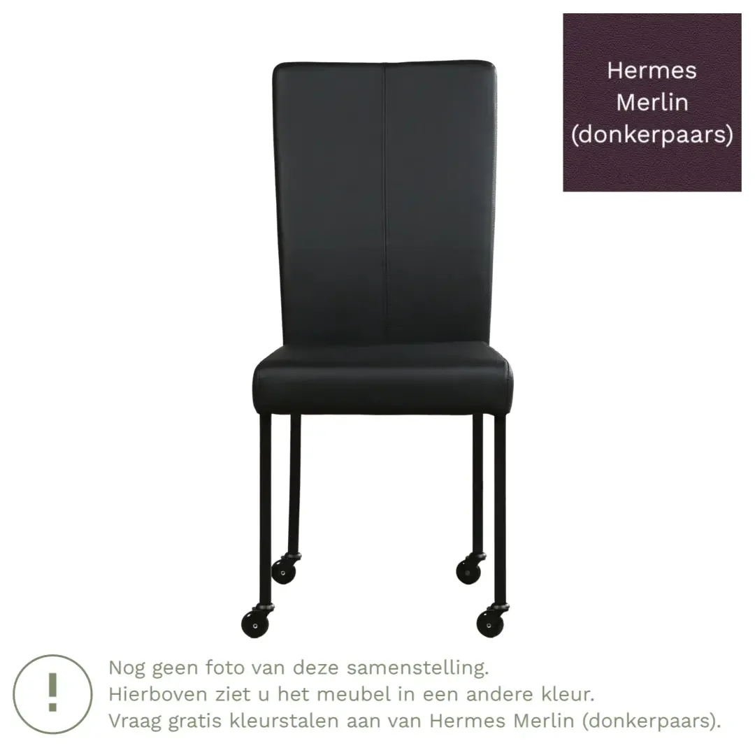 afbeelding van Leren eetkamerstoel Deal - Hermes Merlin (donkerpaars) - Poten staal vierkant RVS