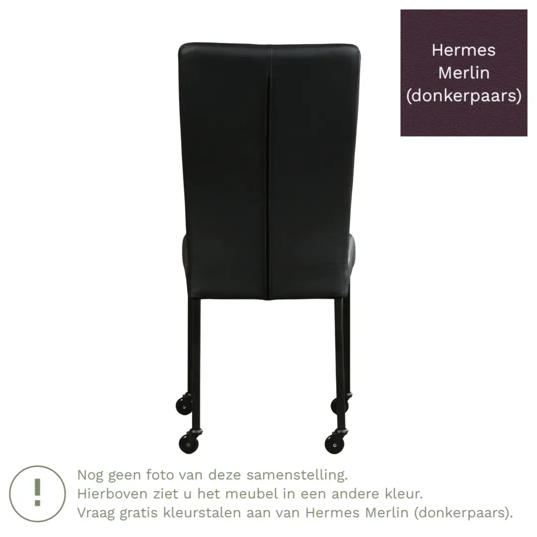 afbeelding van Leren eetkamerstoel Deal - Hermes Merlin (donkerpaars) - Poten staal vierkant RVS