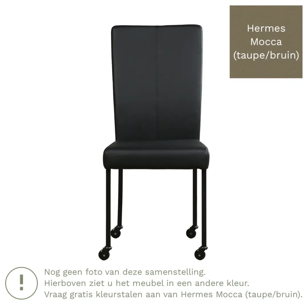 afbeelding van Leren eetkamerstoel Deal - Hermes Mocca (taupe/bruin) - Poten staal vierkant zwart