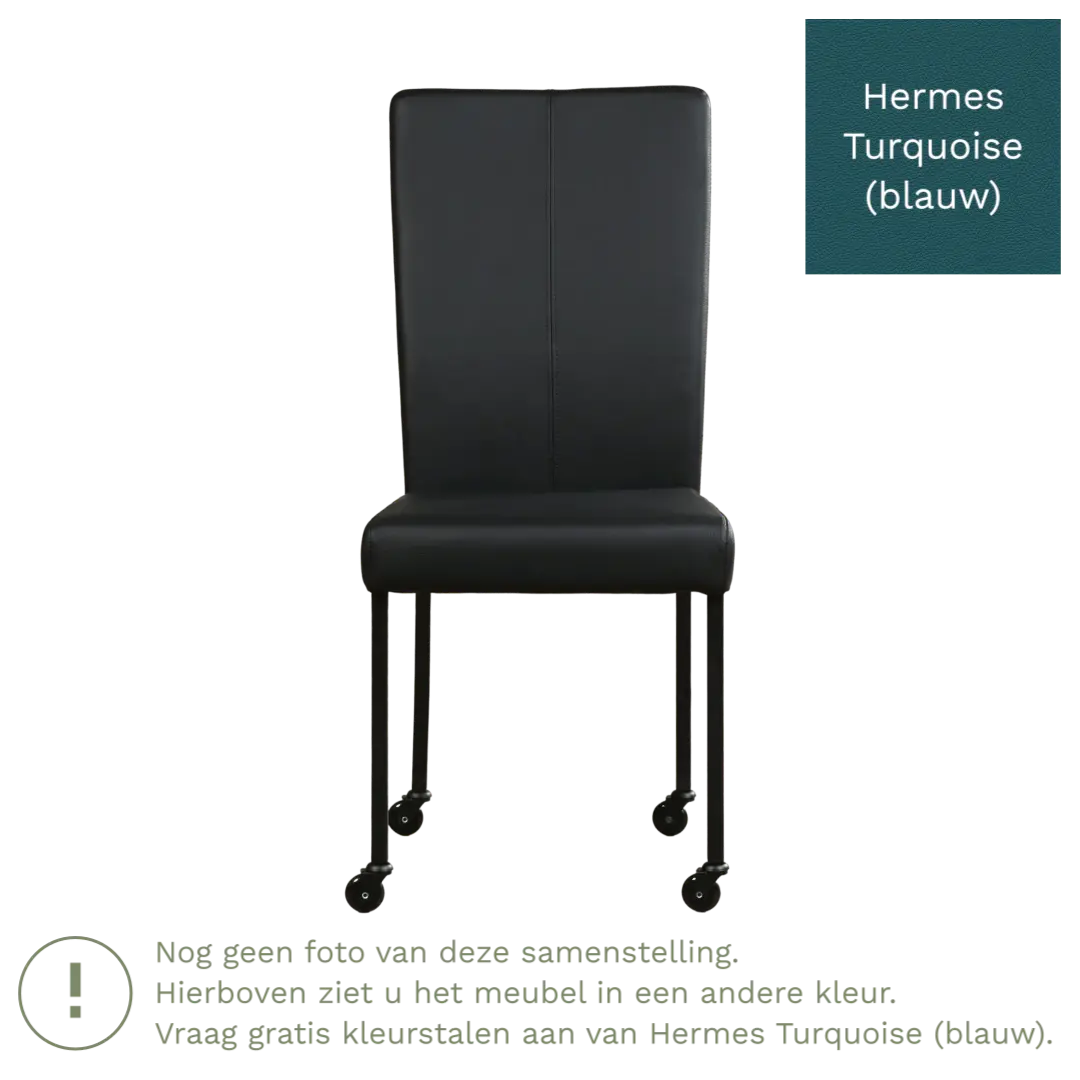 afbeelding van Leren eetkamerstoel Deal - Hermes Turquoise (blauw) - Poten staal vierkant RVS