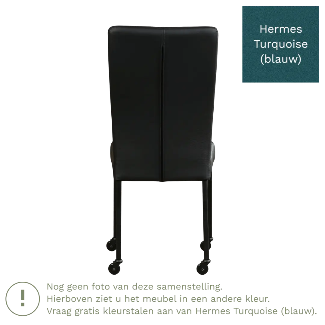 afbeelding van Leren eetkamerstoel Deal - Hermes Turquoise (blauw) - Poten staal vierkant RVS
