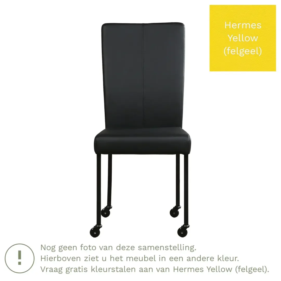 afbeelding van Leren eetkamerstoel Deal - Hermes Yellow (felgeel) - Poten staal vierkant zwart