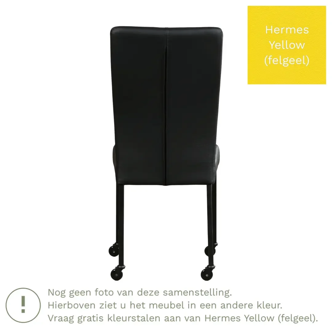 afbeelding van Leren eetkamerstoel Deal - Hermes Yellow (felgeel) - Poten staal vierkant zwart