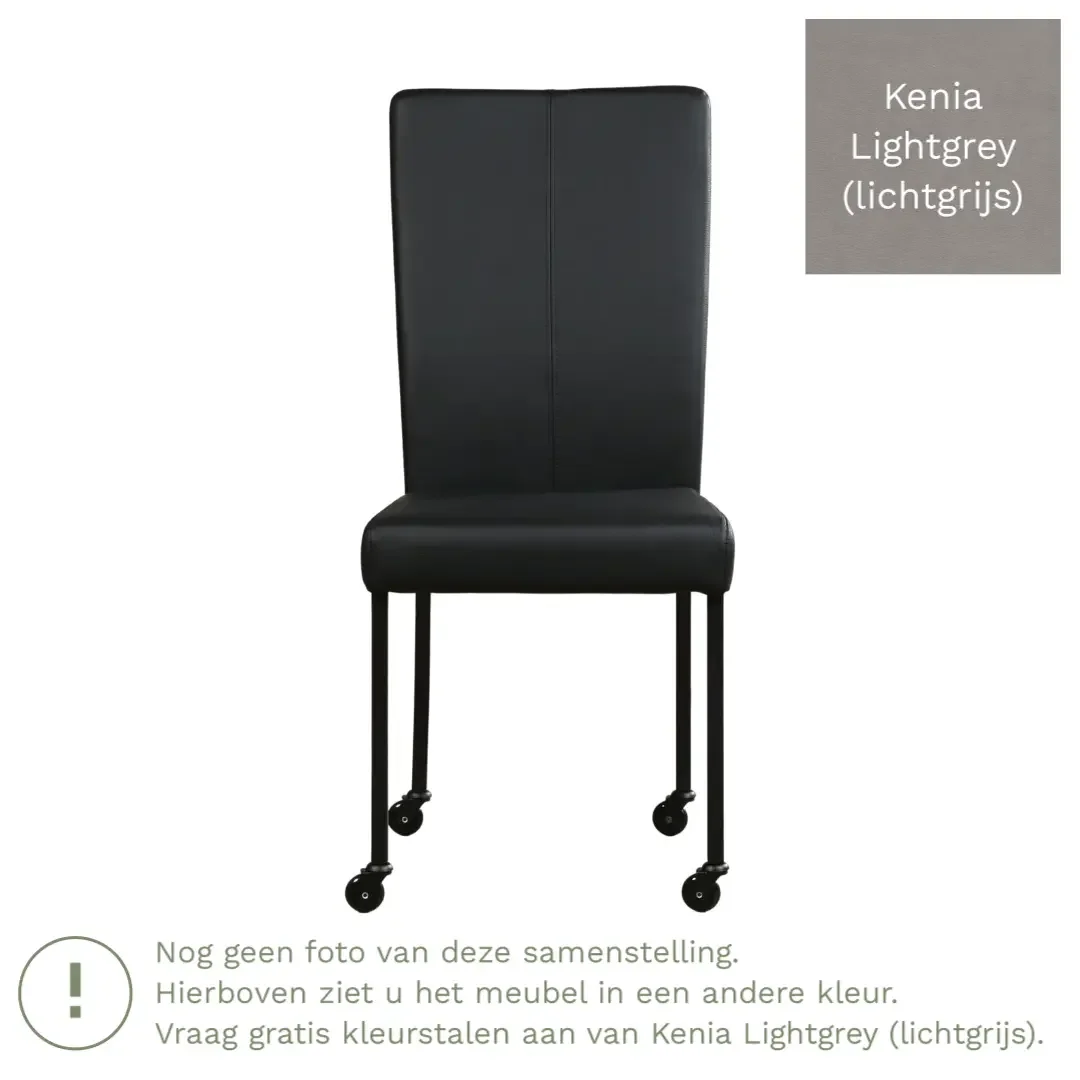 afbeelding van Leren eetkamerstoel Deal - Kenia Lightgrey (lichtgrijs) - Poten staal vierkant zwart