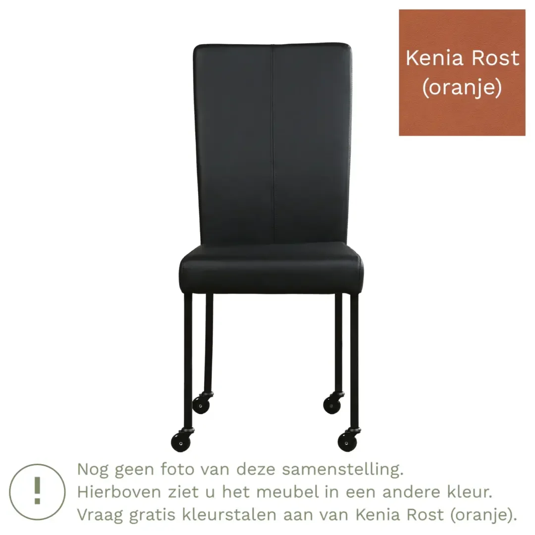 afbeelding van Leren eetkamerstoel Deal - Kenia Rost (oranje) - Poten staal vierkant RVS