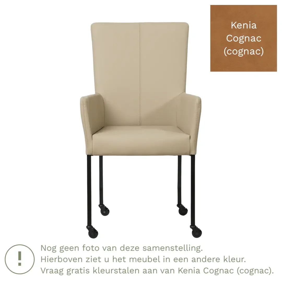 afbeelding van Leren eetkamerstoel Deal met armleuning - Kenia Cognac (cognac) - Poten staal vierkant zwart