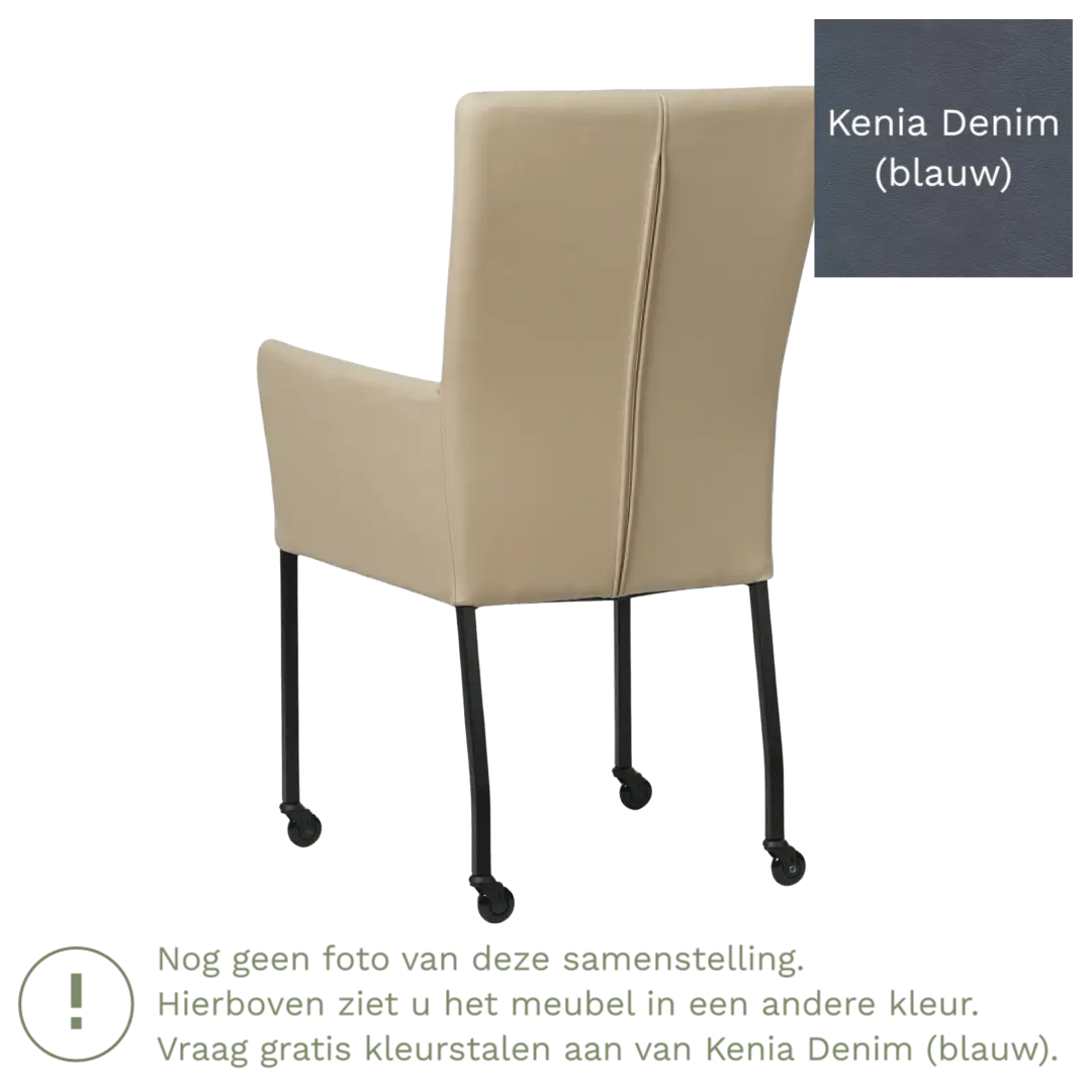 afbeelding van Leren eetkamerstoel Deal met armleuning - Kenia Denim (blauw) - Poten staal vierkant zwart