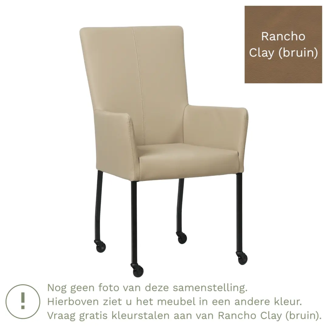 afbeelding van Leren eetkamerstoel Deal met armleuning - Rancho Clay (bruin) - Poten staal vierkant zwart