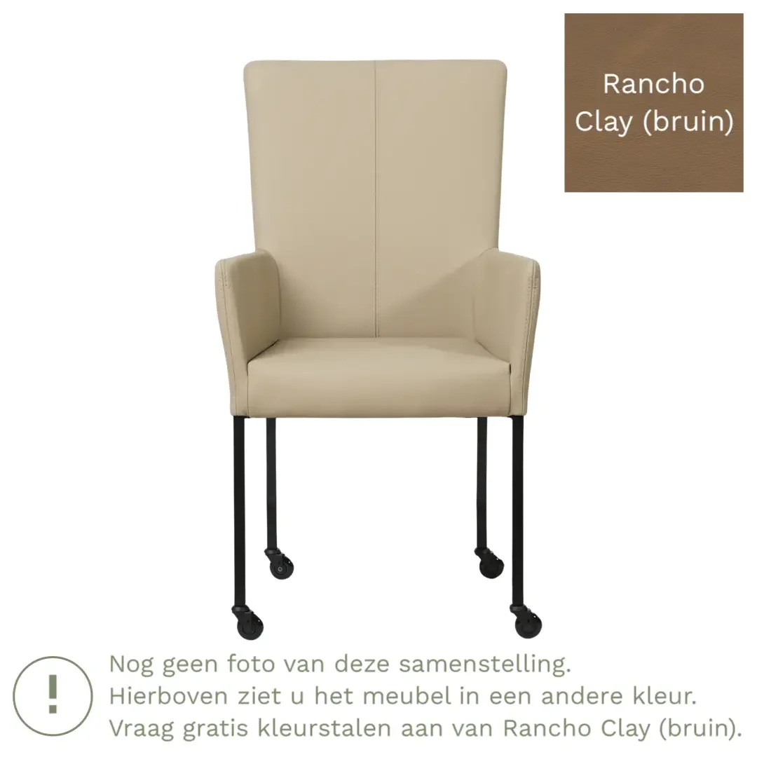 afbeelding van Leren eetkamerstoel Deal met armleuning - Rancho Clay (bruin) - Poten staal vierkant zwart