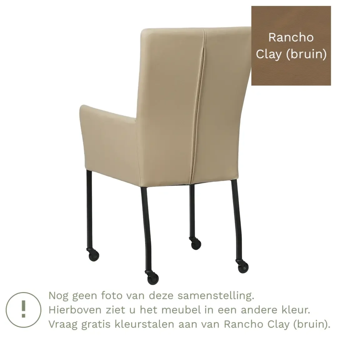 afbeelding van Leren eetkamerstoel Deal met armleuning - Rancho Clay (bruin) - Poten staal vierkant zwart