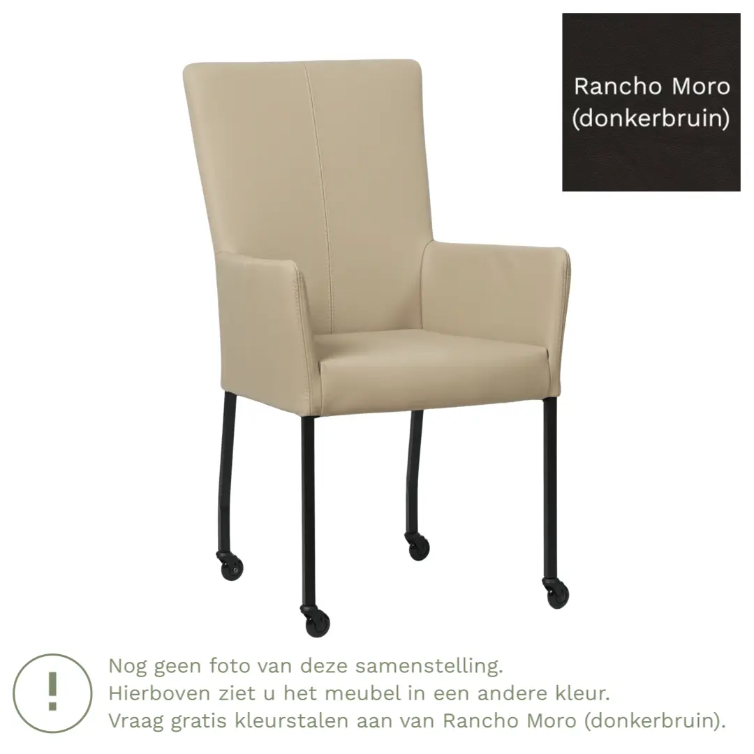 afbeelding van Leren eetkamerstoel Deal met armleuning - Rancho Moro (donkerbruin) - Poten staal vierkant zwart