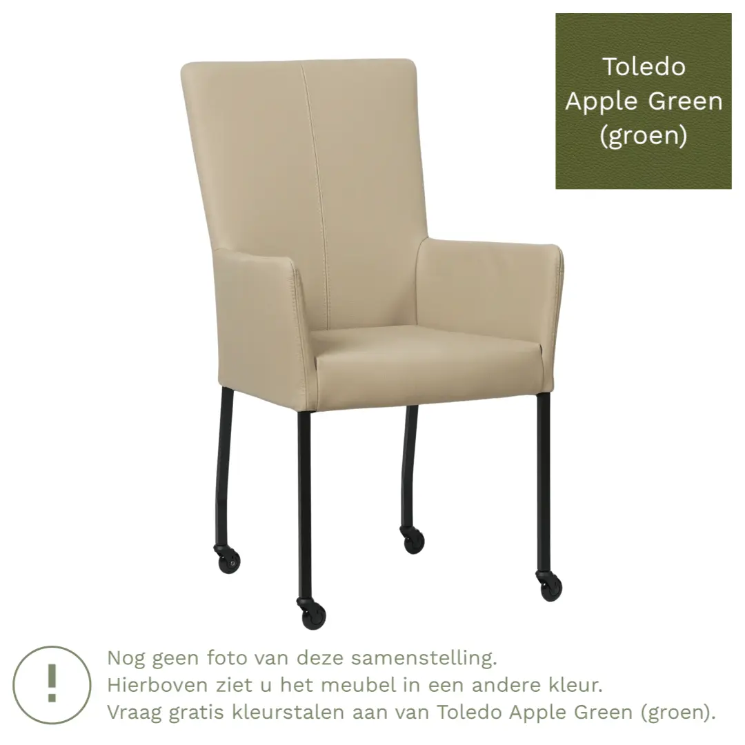 afbeelding van Leren eetkamerstoel Deal met armleuning - Toledo Apple Green (groen) - Poten staal vierkant zwart