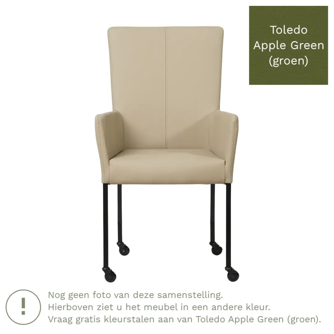 afbeelding van Leren eetkamerstoel Deal met armleuning - Toledo Apple Green (groen) - Poten staal vierkant zwart
