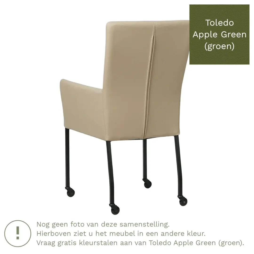 afbeelding van Leren eetkamerstoel Deal met armleuning - Toledo Apple Green (groen) - Poten staal vierkant zwart