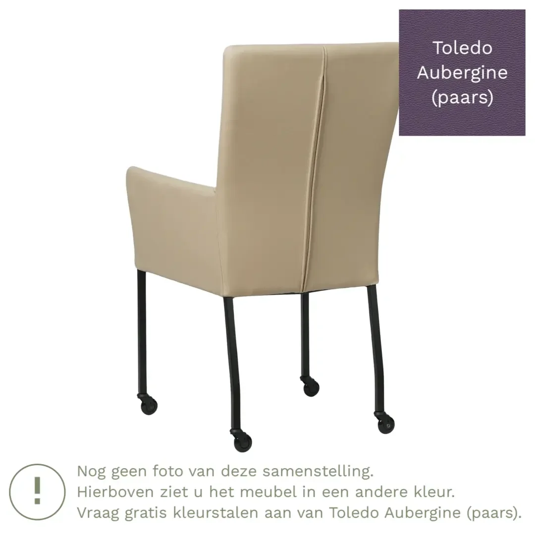 afbeelding van Leren eetkamerstoel Deal met armleuning - Toledo Aubergine (paars) - Poten staal vierkant RVS