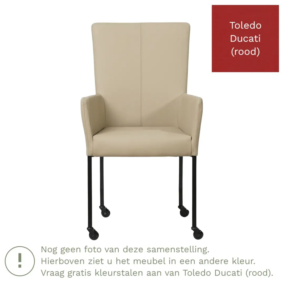 afbeelding van Leren eetkamerstoel Deal met armleuning - Toledo Ducati (rood) - Poten staal vierkant RVS