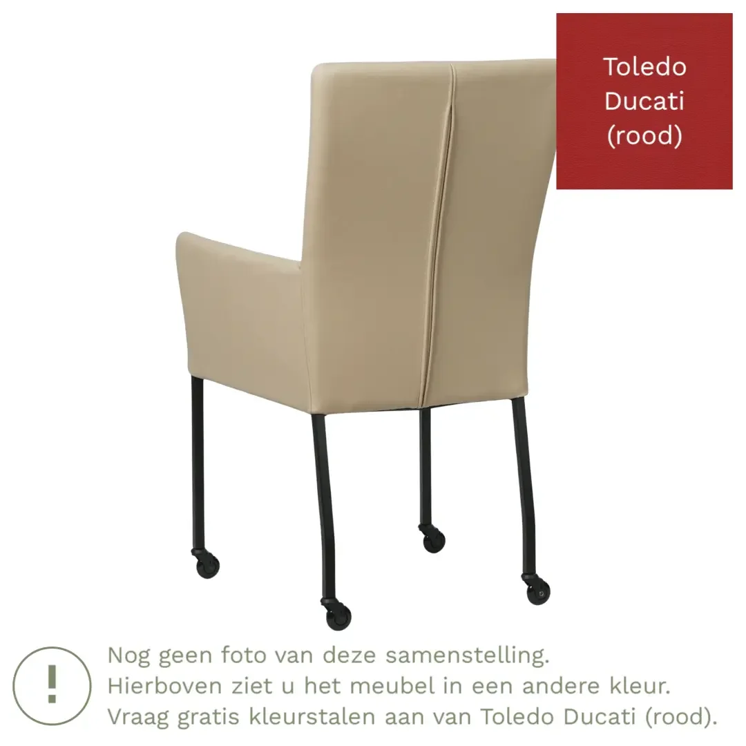 afbeelding van Leren eetkamerstoel Deal met armleuning - Toledo Ducati (rood) - Poten staal vierkant RVS