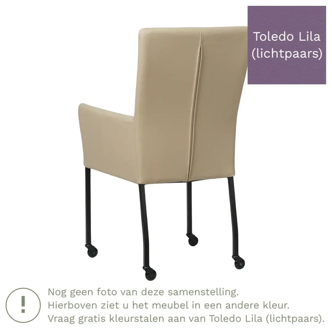 afbeelding van Leren eetkamerstoel Deal met armleuning - Toledo Lila (lichtpaars) - Poten staal vierkant RVS