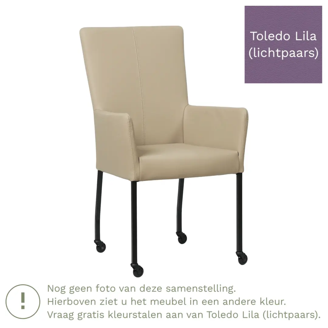 afbeelding van Leren eetkamerstoel Deal met armleuning - Toledo Lila (lichtpaars) - Poten staal vierkant zwart