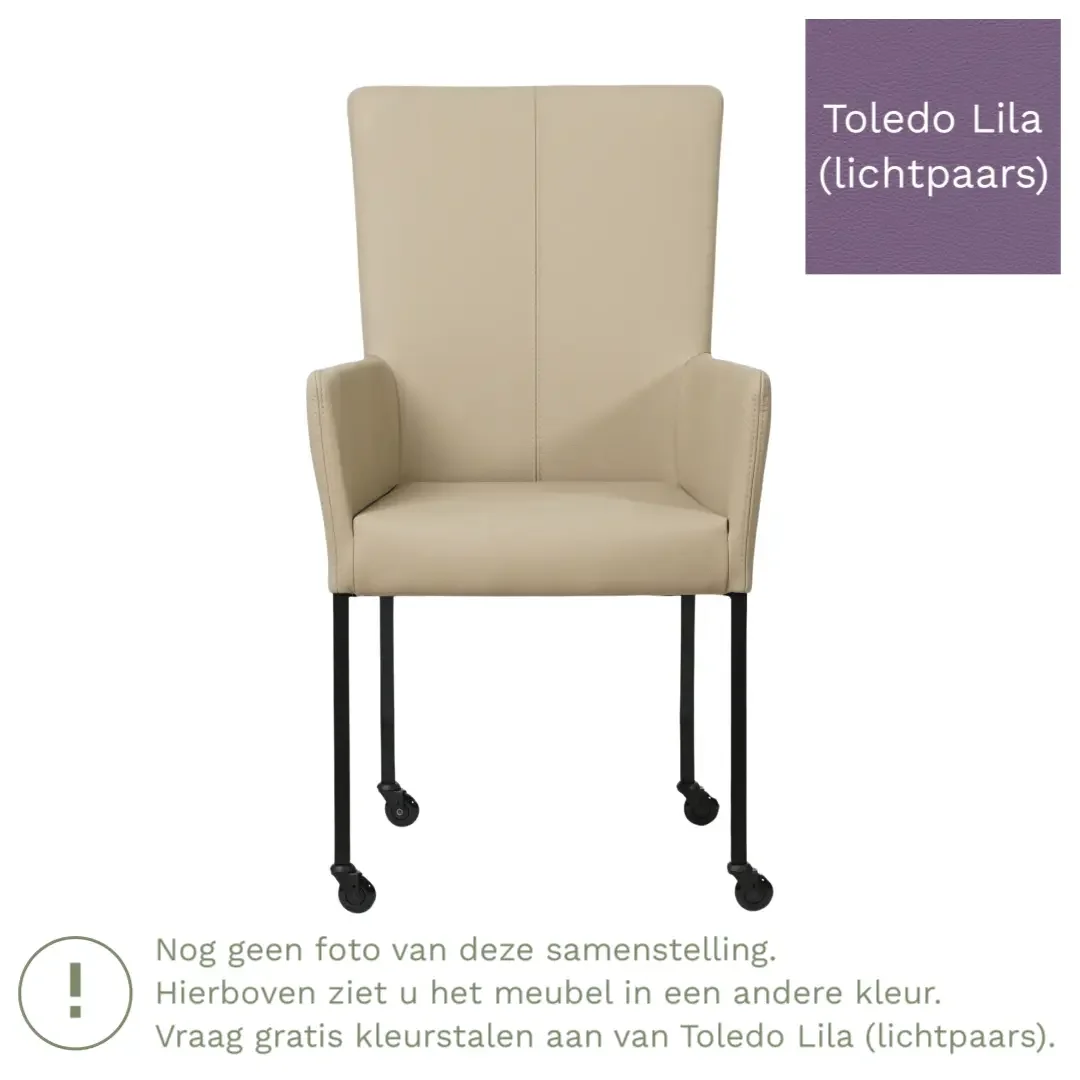 afbeelding van Leren eetkamerstoel Deal met armleuning - Toledo Lila (lichtpaars) - Poten staal vierkant zwart