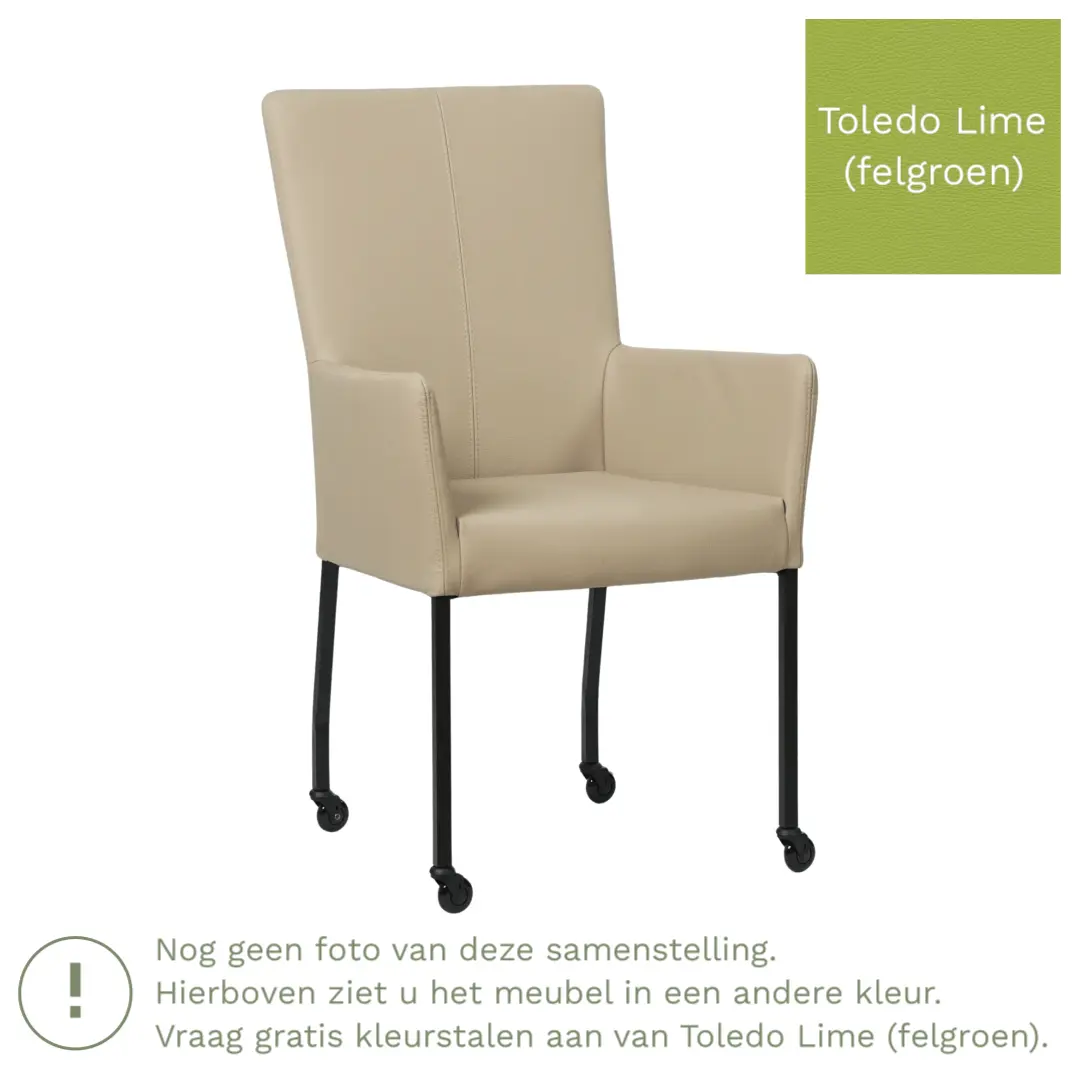 afbeelding van Leren eetkamerstoel Deal met armleuning - Toledo Lime (felgroen) - Poten staal vierkant zwart