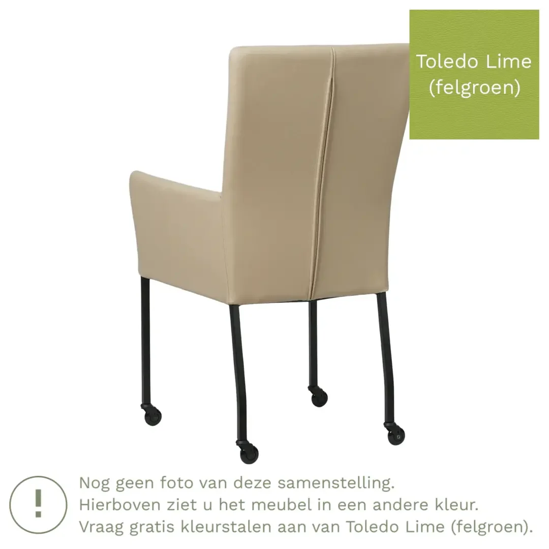 afbeelding van Leren eetkamerstoel Deal met armleuning - Toledo Lime (felgroen) - Poten staal vierkant zwart