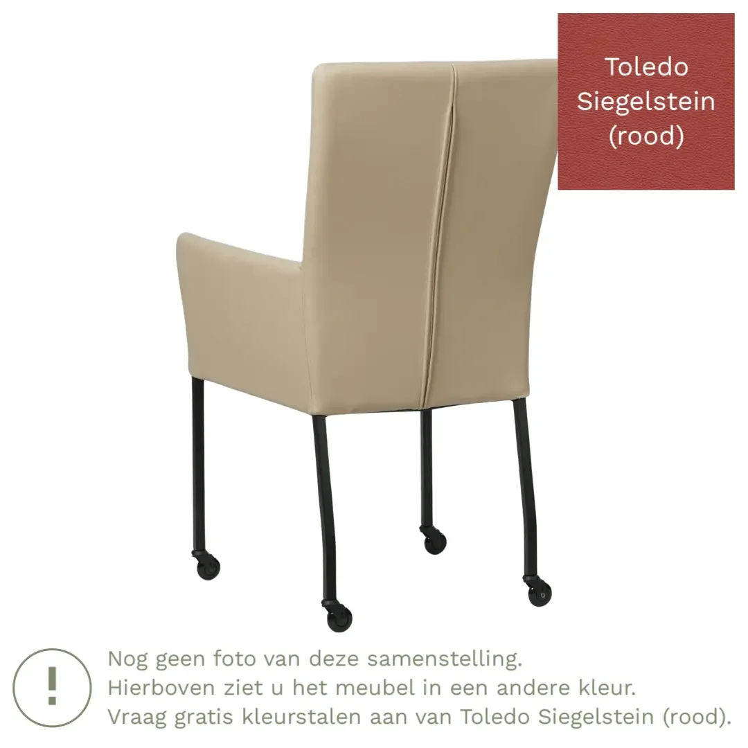 afbeelding van Leren eetkamerstoel Deal met armleuning - Toledo Siegelstein (rood) - Poten staal vierkant zwart